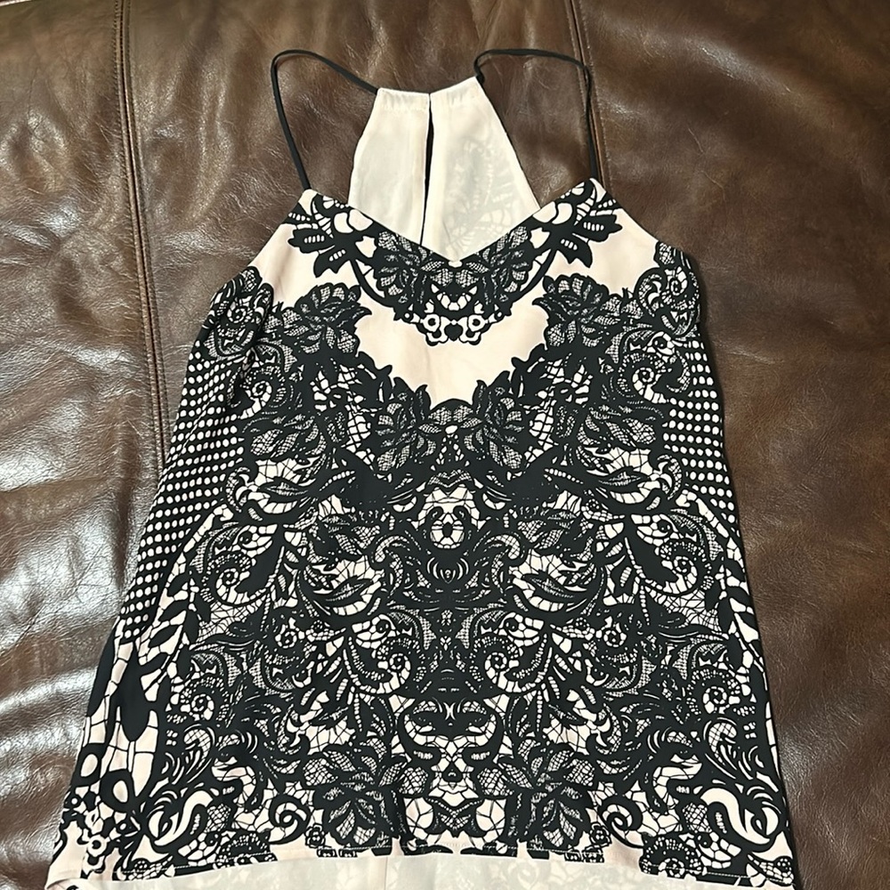 Express XS halter silk pink and black tank